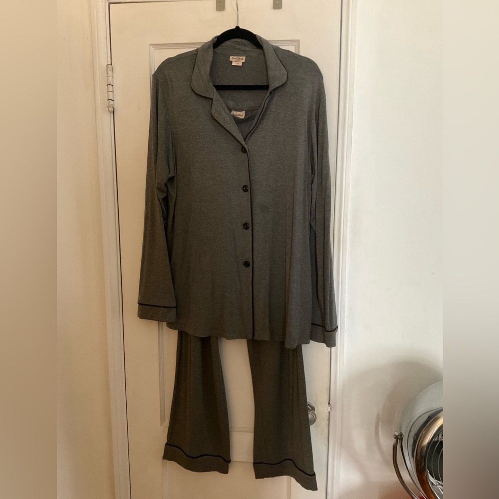 Bedhead L Jersey Gray Long Sleeve Full Length Pajama Set